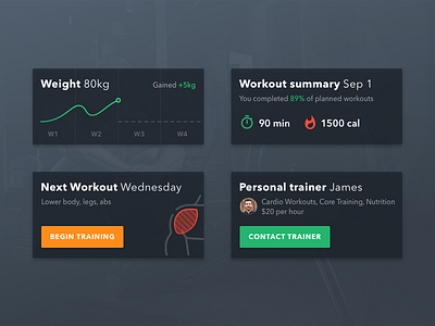 Fitness Widgets app dashboard design fitness gym mobile training ui ux widget workout