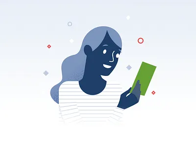 Girl looking at coupon - infographic element character flat girl happy illustration woman