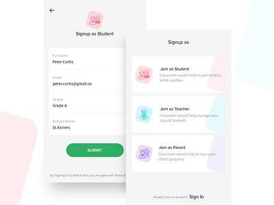 Educational App(WIP) app ui colors education app experiment icons minimal modern signup ui ux