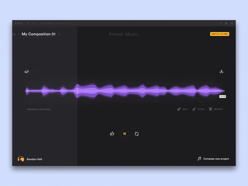 Example of Amper Music - Switch to PRO