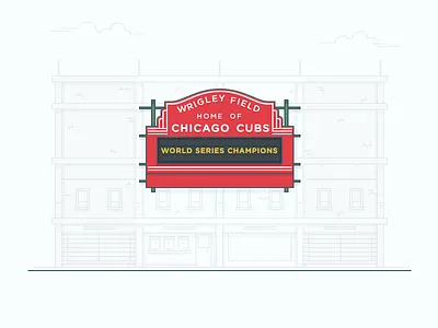 Wrigley Field Illustration architecture baseball building chicago cubs city design illustration landmark sign stroke vector wrigley field stadium