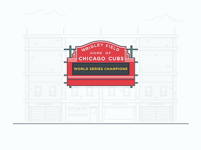 Wrigley Field Illustration architecture baseball building chicago cubs city design illustration landmark sign stroke vector wrigley field stadium