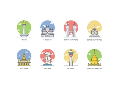 Asia Landmarks angkor wat borobudur building golden mount landmark merlion monas pagoda temple tourist tower travel
