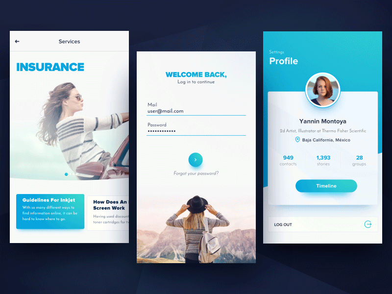 Login App animation login profile ui ux