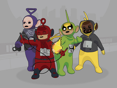 The Tele-Defenders comic book art defenders marvel teletubbies vector illustration