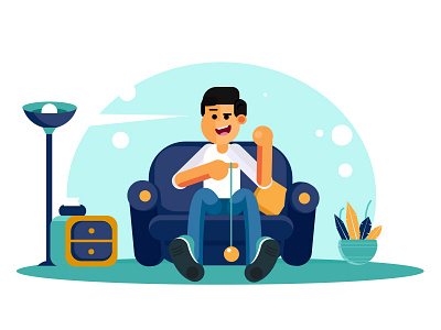 playing YOYO on Couch boy character couch flat happy home illustration kit8 vector