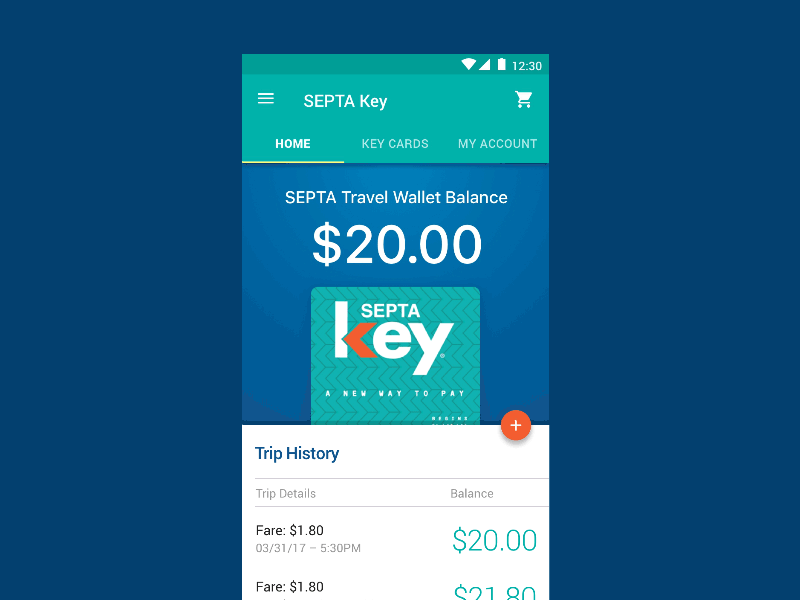 Transit Key Card App Concept android animation app material design public transit septa