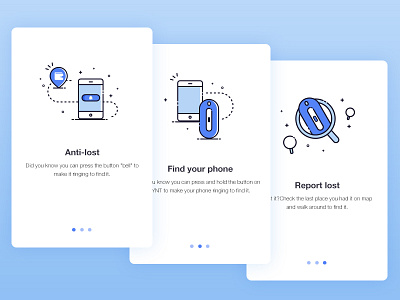 Welcome page app card color design illustration lost mobile phone ui welcome