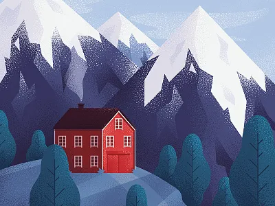 Mountain House barn building house illustration landscape mountain mountains nature norway scandinavian mountains vector vector house