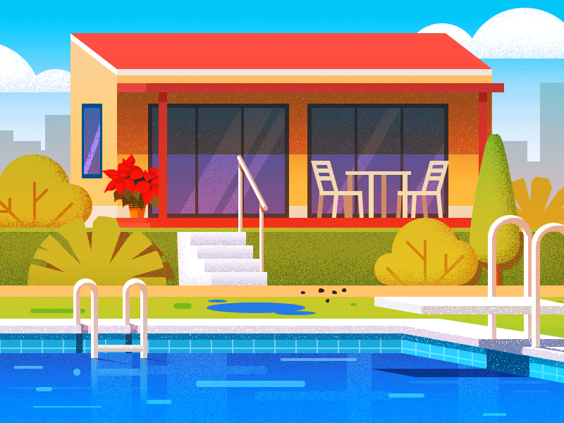 Swimming Pool backyard design flat garden home house illustration safety