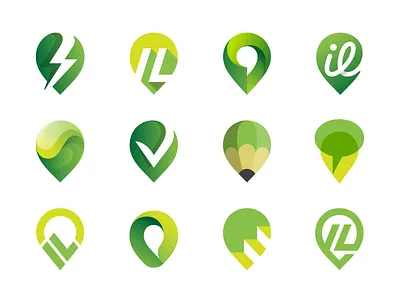 WIP bolt bubble drop gradient letter location logo monogram pencil pin speech stairs