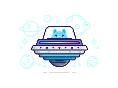 Ufo Bear alien bear cosmos editorial icon illustration onboardding planet space ufo