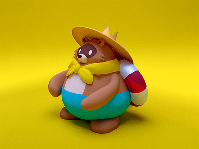 Raccoon 3d beach blender character cute illustration lighting modeling nintendo raccoon summer yellow