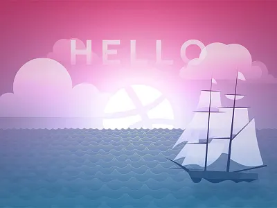 Hello Dribbble! debut dribbble first hello illustration sea ship thanks