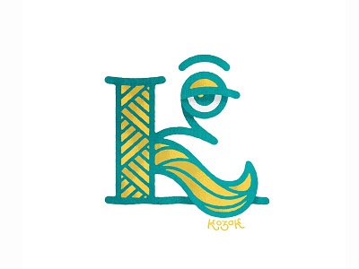 yellow & blue character cossack face k kozak letter letterform moustache