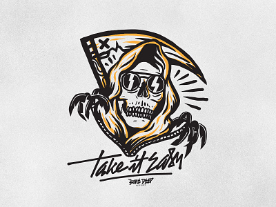 Take It Easy chill coffin death easy illustration palms skull sunglasses surfing vector