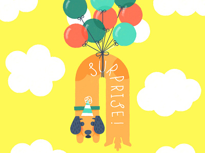 Surprise puppy ballon birthday dachshund dog happy illustration party photoshop puppy surprise