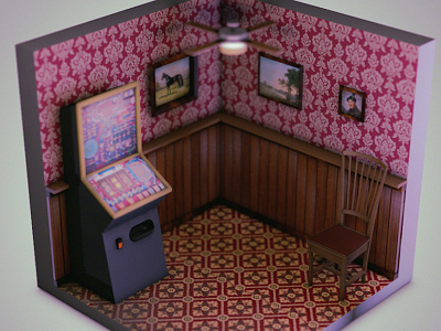 Pub interior #1 english fruit machine furniture interior isometric pub