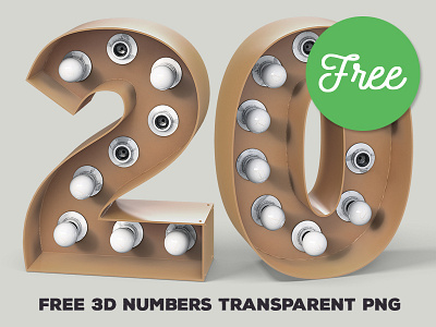 Free White Bulbs 3D Numbers 3d 3d lettering font free free font free graphics free typography lettering light bulbs light typography marquee typography