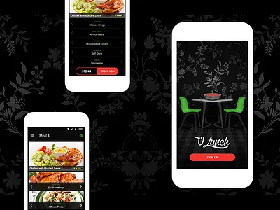 Vlunch android app black dark delivery food foodpanda iphone red ui design