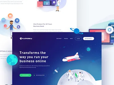 Platformly Landing Page astronaut design illustration landing page lp outer space rocket space website