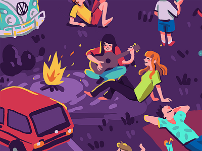 Summer night camp camp fire fire graphic design guitar illustration love night peaceful picnic summer