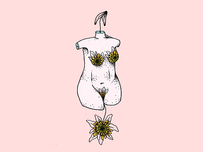 Flower Lady digital painting feminism figure hand drawn illustration micron pastel pink woman