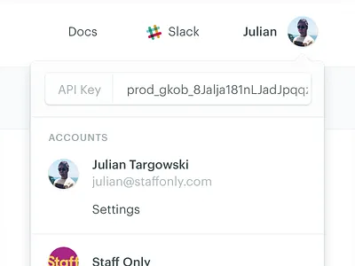 Account Dropdown account api dropdown input light minimal navigation tech tooltip ui user