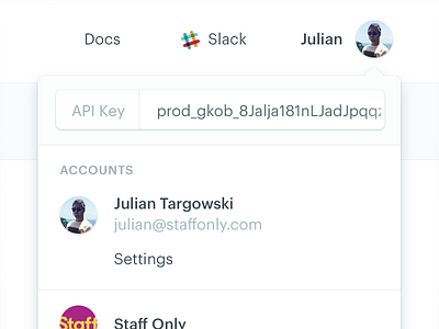 Account Dropdown account api dropdown input light minimal navigation tech tooltip ui user