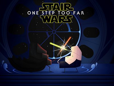 Stairwars Dribbble death star grainy illustration laser sabre spaceship stairs star wars stars