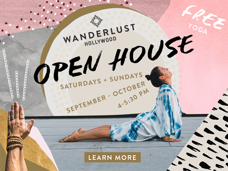 Wanderlust Hollywood Open House collage digital ad fun hands healthy hollywood los angeles open house pink quirky wanderlust yoga