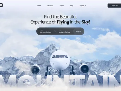 Flight Booking UI Design 🏔️ animation design flight flightbooking flightsearch hero landing landing page motion mountain ravelapp sky traveldesign ui uidesign web webd design