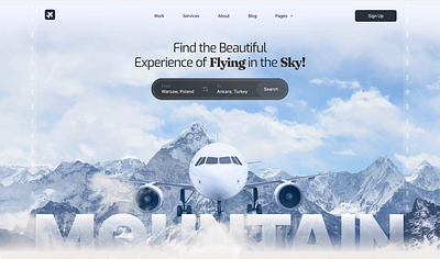 Flight Booking UI Design 🏔️ animation design flight flightbooking flightsearch hero landing landing page motion mountain ravelapp sky traveldesign ui uidesign web webd design