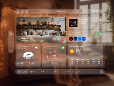 Smart Home Dashboard app clean concept design control control panel dashboard dashboard smart home design glass glass effect graphic design home minimal monitoring smart home smart system ui ux web web design