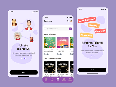 TalentHive – Your Social Meetup Companion app design design event app figma figma design meetups mobile app social meetup app ui ui design ui designer uiux