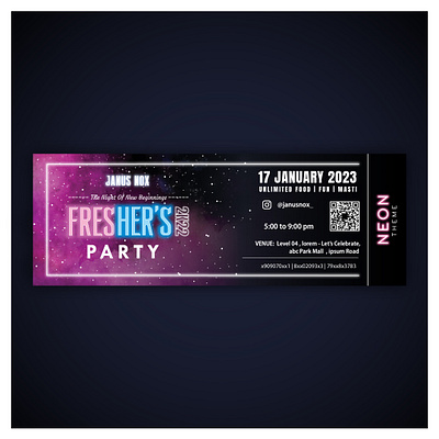 Freshers Party Pass adobe black branding dark design dotted graphic design ilustration neon party pass design theme vector