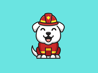 Firefighter Dog adorable happy brand branding character mascot cute fun funny dog pet puppy fire emergency fireman firefighter flat cartoon comic friend friendly friendly animal geometry geometric illustrative illustration