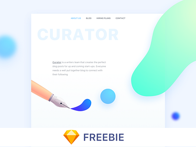 Curator Landing Page UI blue button clean color design illustration sketch ui vector web website