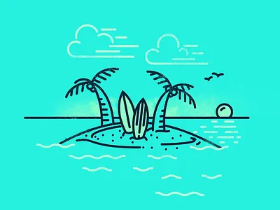 Island sunrise island line drawing sunrise surfboard vector