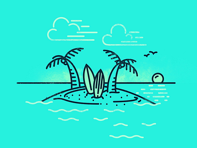 Island sunrise island line drawing sunrise surfboard vector