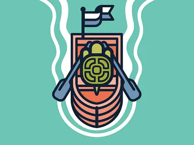 Turtle boat flag lake pond rowboat rowing turtle vector water