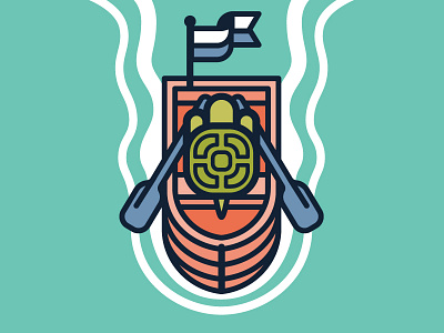 Turtle boat flag lake pond rowboat rowing turtle vector water