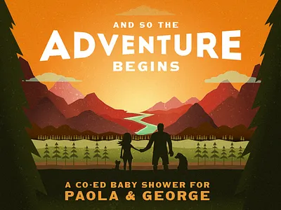 Adventure Themed Baby Shower Invitation adventure baby exploration hand holding invitation mountains shower silhouette wilderness