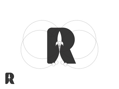 R + Rocket design grid illustration logo negative rocket space vector