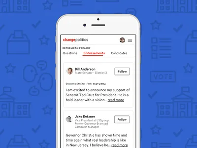 Change Politics endorsement screen mobile politics social