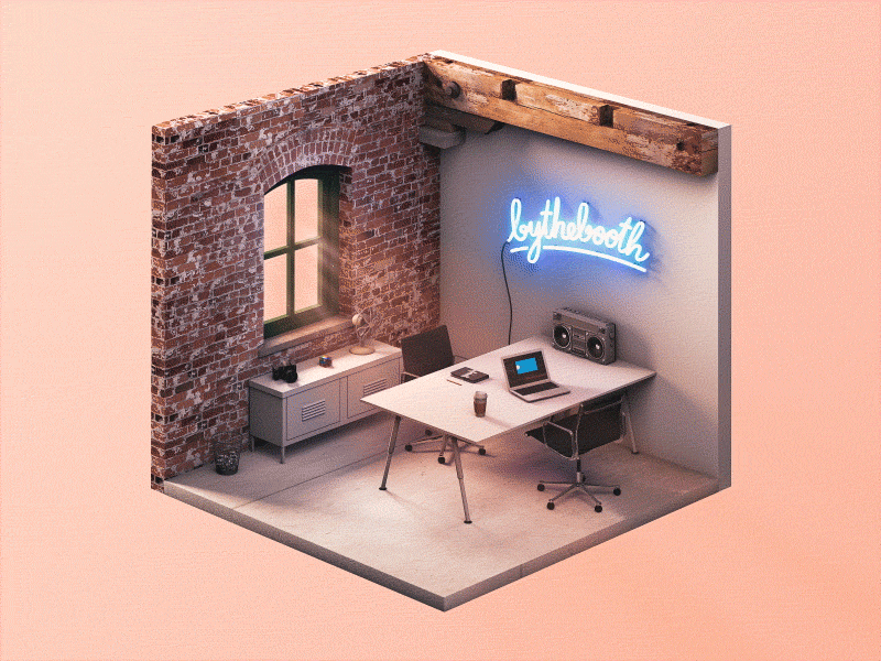 The Booth 3d cinema 4d corner haze isometric neon office shine space work