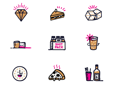 Restaurant illos bar beer dice hand drawn happy hour icons pizza restaurant