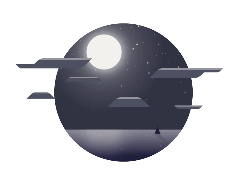 Night animation clouds design flat gif illustration minimal moon sea sky vector