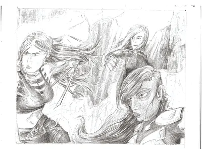 Comic Book Cover Sketches, Marvel Women Team Up black and white black widow comics design gamora graphic design graphite illustration marvel sketch x 23 x 23