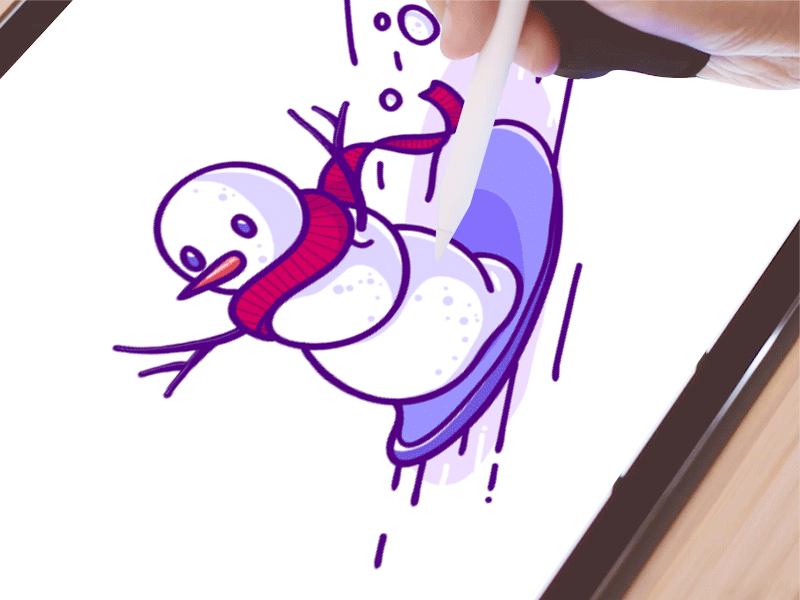 Snowman Illustration Process apple pencil character cold digital illustration illustration snow snowman surf surfing winter